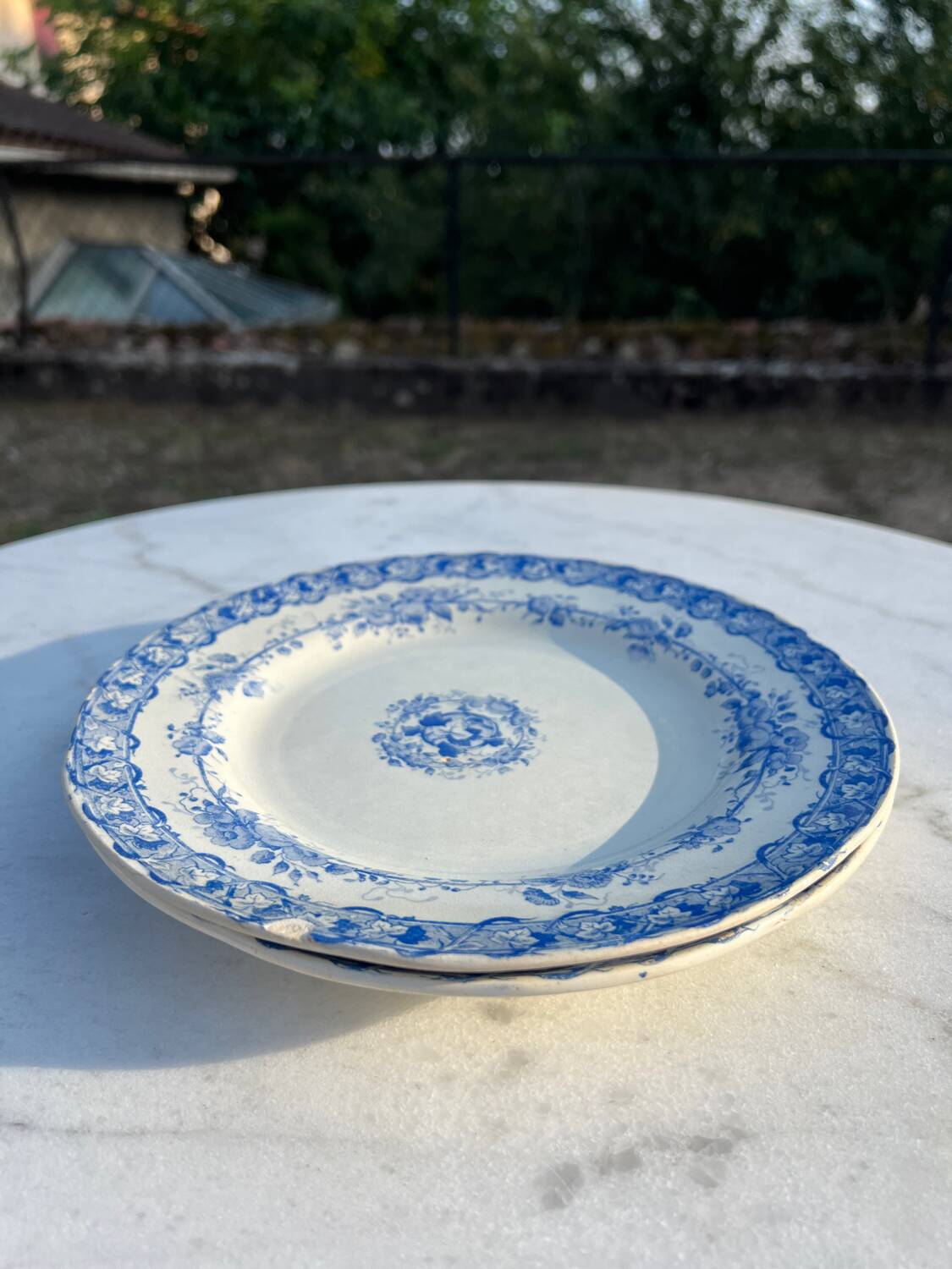 2 Antique Earthenware Plates (Blue Decor)