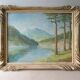 Painting, oil on cardboard, mountain landscape, lake, signed