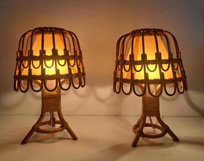 Paire de lampes de chevet en bambou