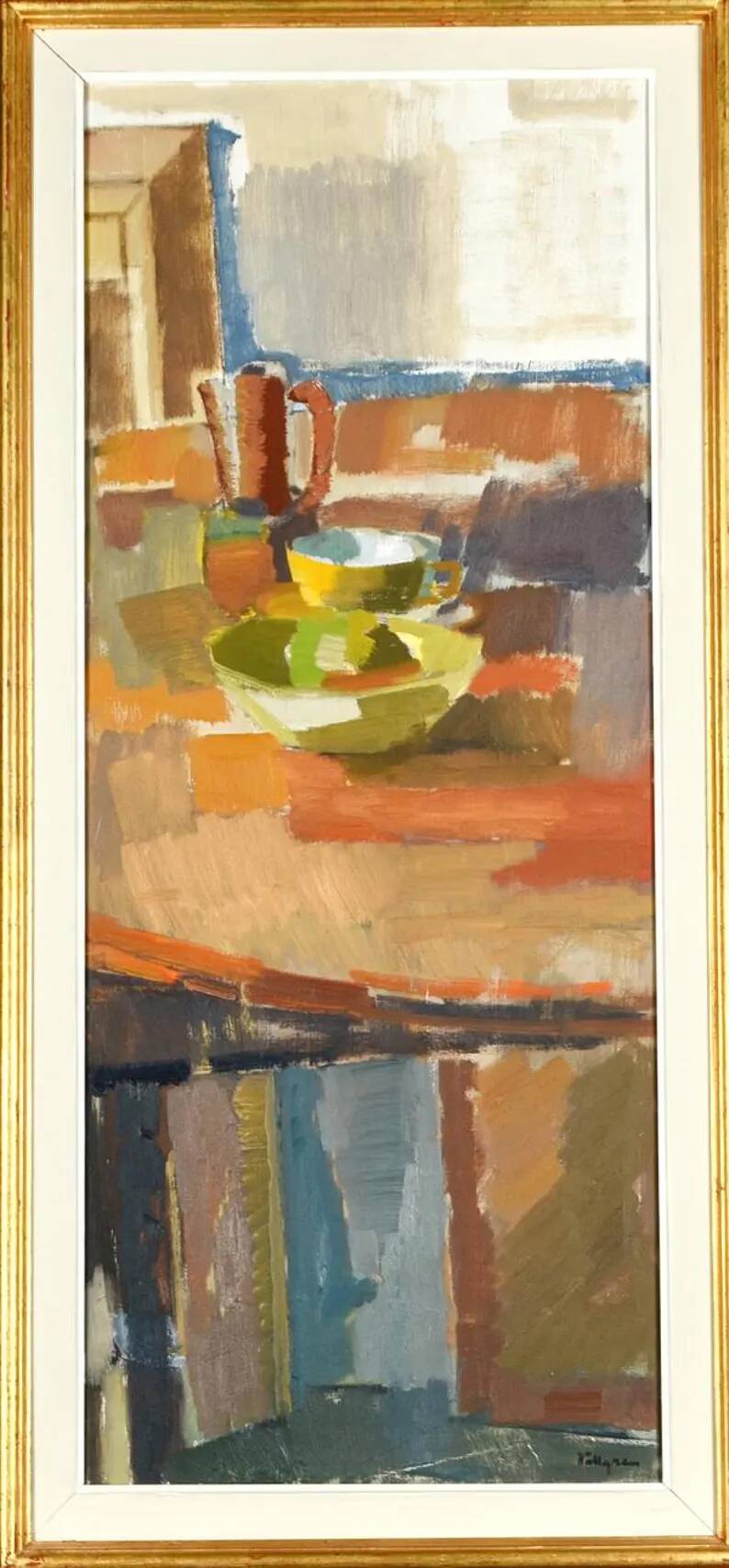 Large Original Swedish Oil on Canvas – “Still Life” by Ingvar Hällgren – Signed – Vintage & Framed – 89 × 42 cm (35" × 16.5")