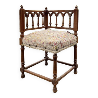 Corner armchair, wood and fabric seat