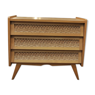 Commode vintage en rotin  1970