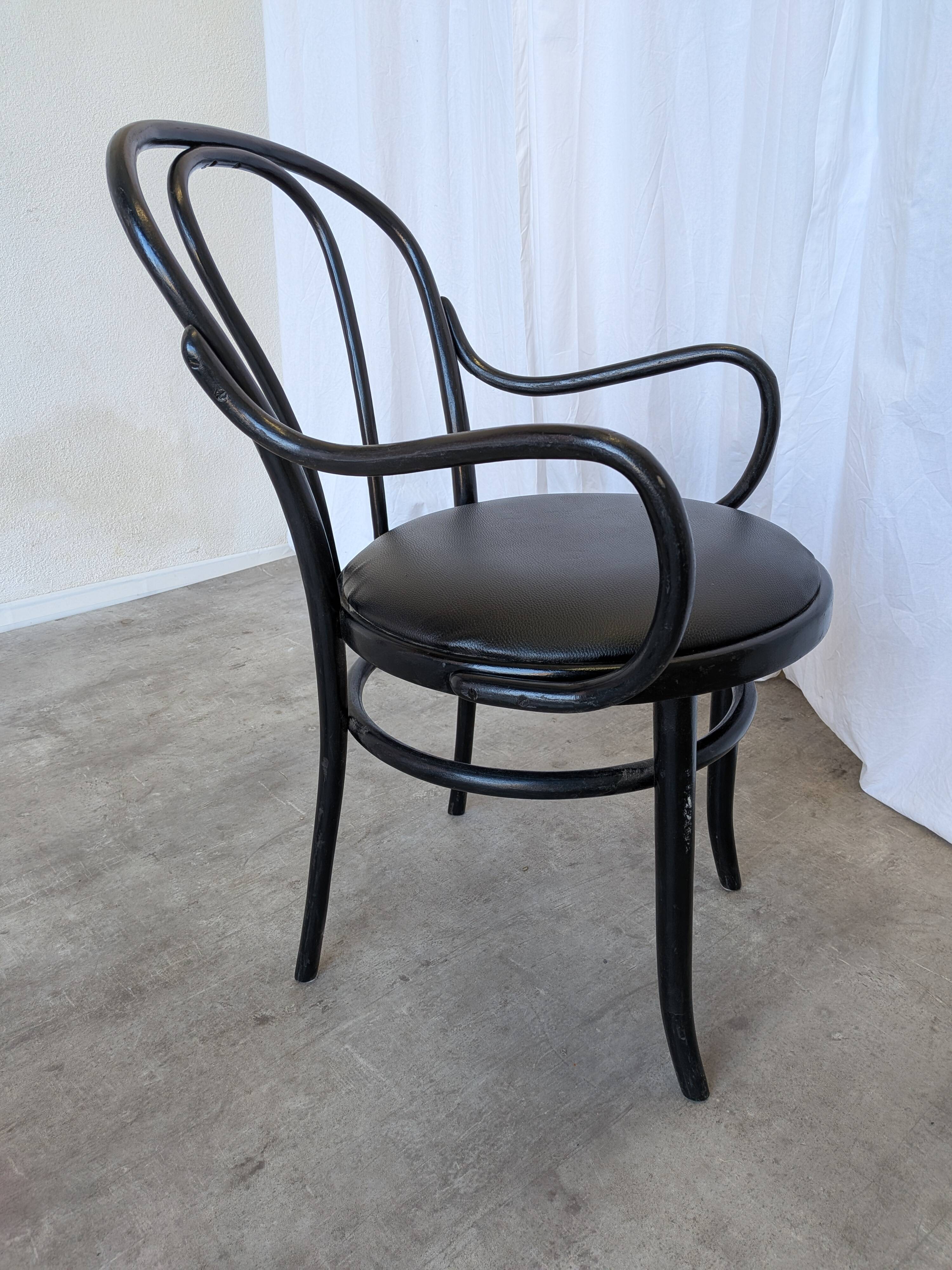 Vintage Thonet Style Dining Chair: Black Bentwood Cane Seat