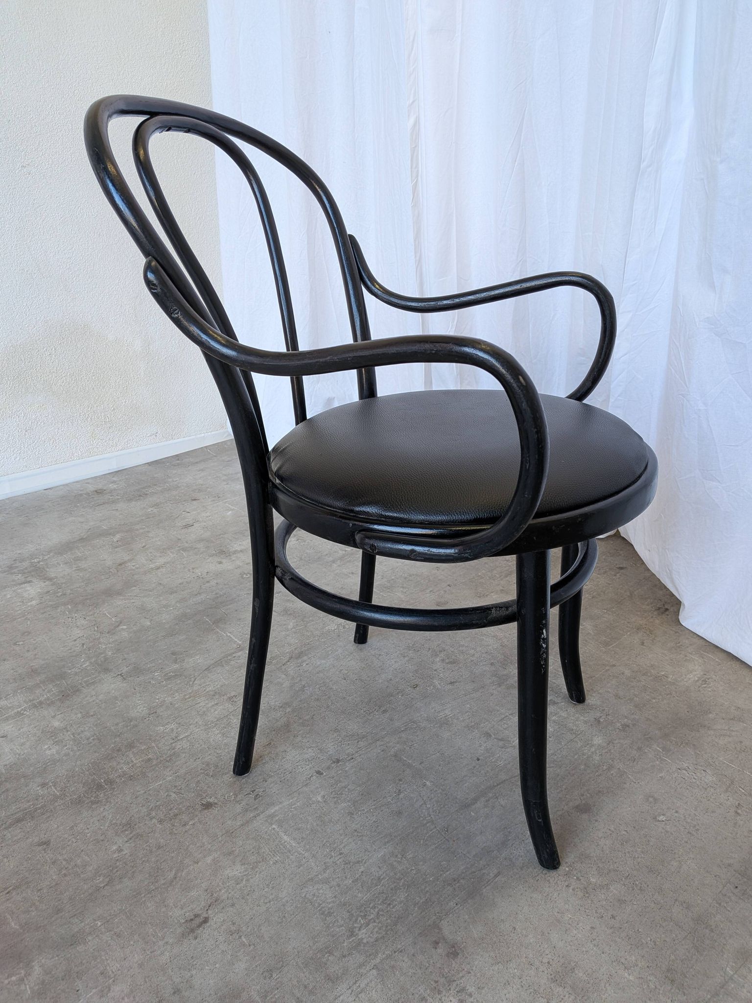 Vintage Thonet Style Dining Chair: Black Bentwood Cane Seat