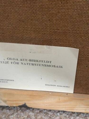 Swedish Stone work on Panel “Äppelblom” By Olga Aue‑Birkfeldt, Framed 52×32cm