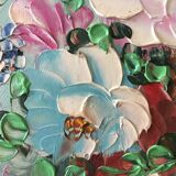 Painting painting in powder pink oil, blue-green