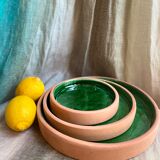 Set of 3 green glazed terracotta plates