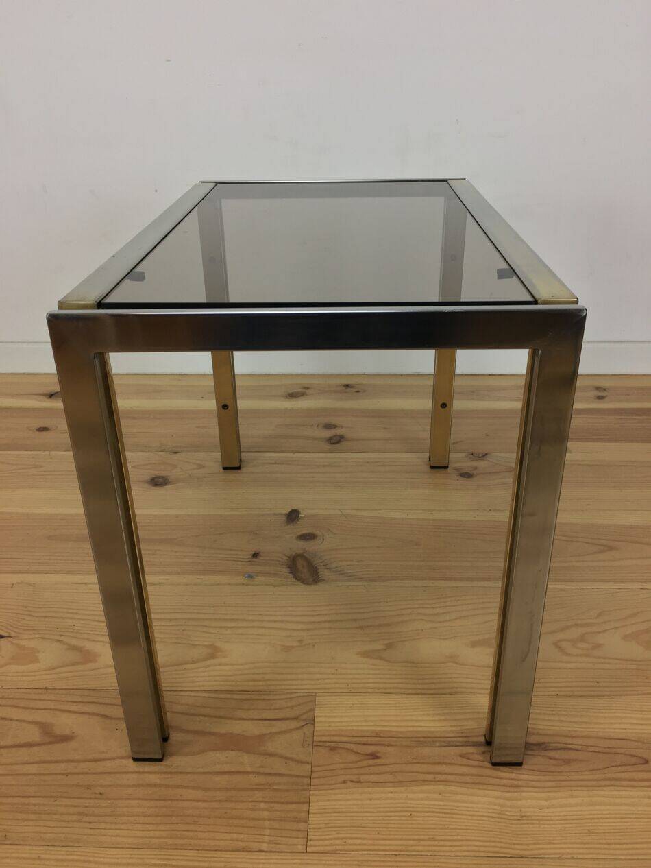 Table d'appoint 70's chrome et doré, Hollywood Regency, bout de canapé