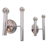 Pair of Space Age wall sconces in chrome metal, 1970.