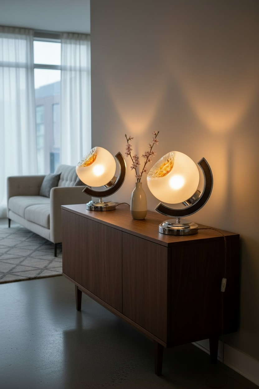 Pair of table lamps with large Murano globes from the 1970s.
