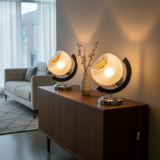 Pair of table lamps with large Murano globes from the 1970s.