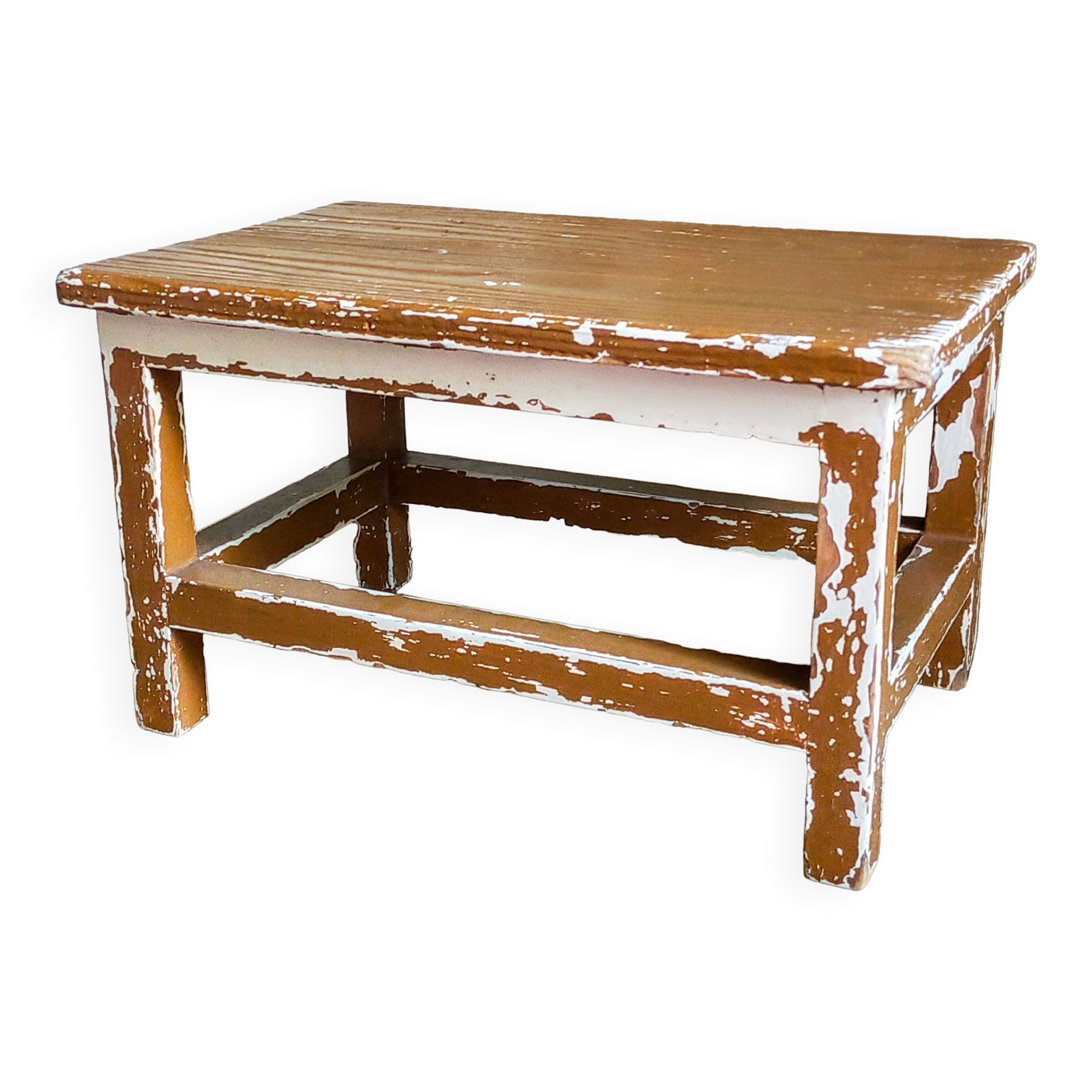 Vintage patinated solid wood side bench