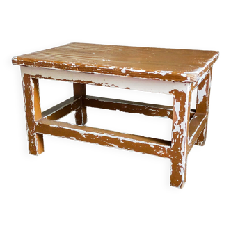 Banc d'appoint en bois massif patiné vintage