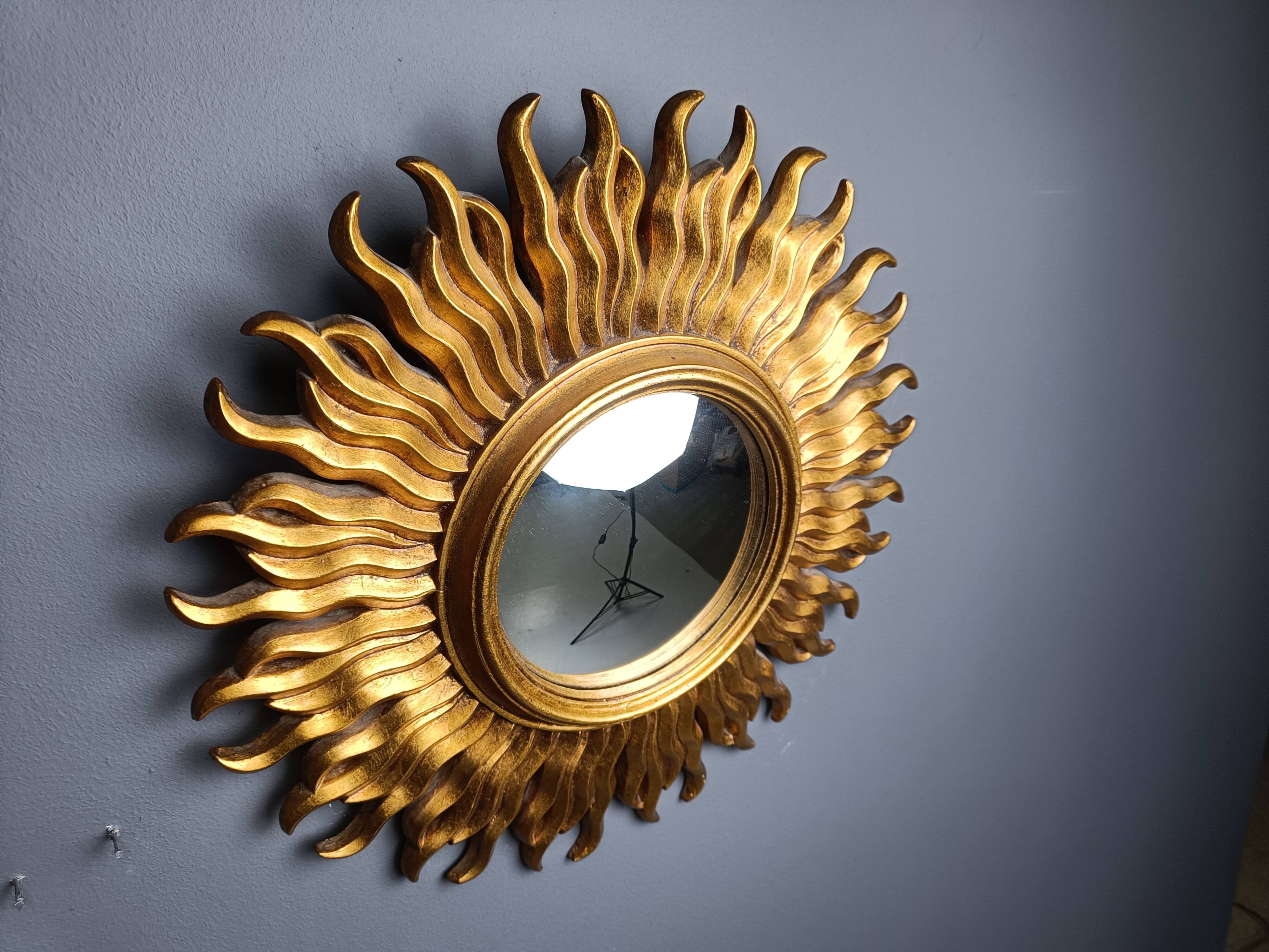 Vintage gilded resin sunburst mirror, 1960s