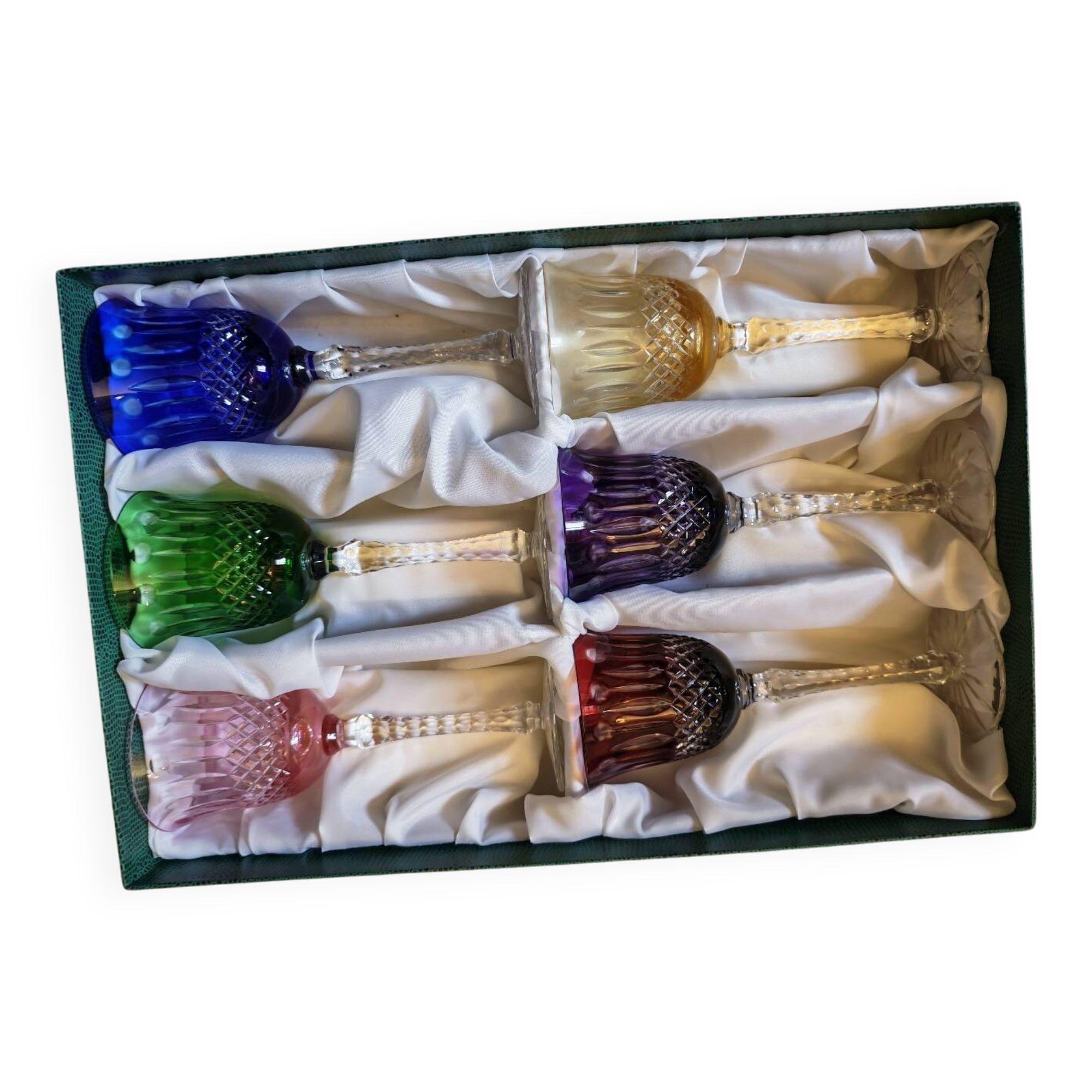 6 large coloured crystal goblets - Saint Louis Bac style