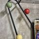 Vintage coat rack attributed to Roger Feraud, black metal with coloured spheres, 1970s, 180 x 82 x 22 cm