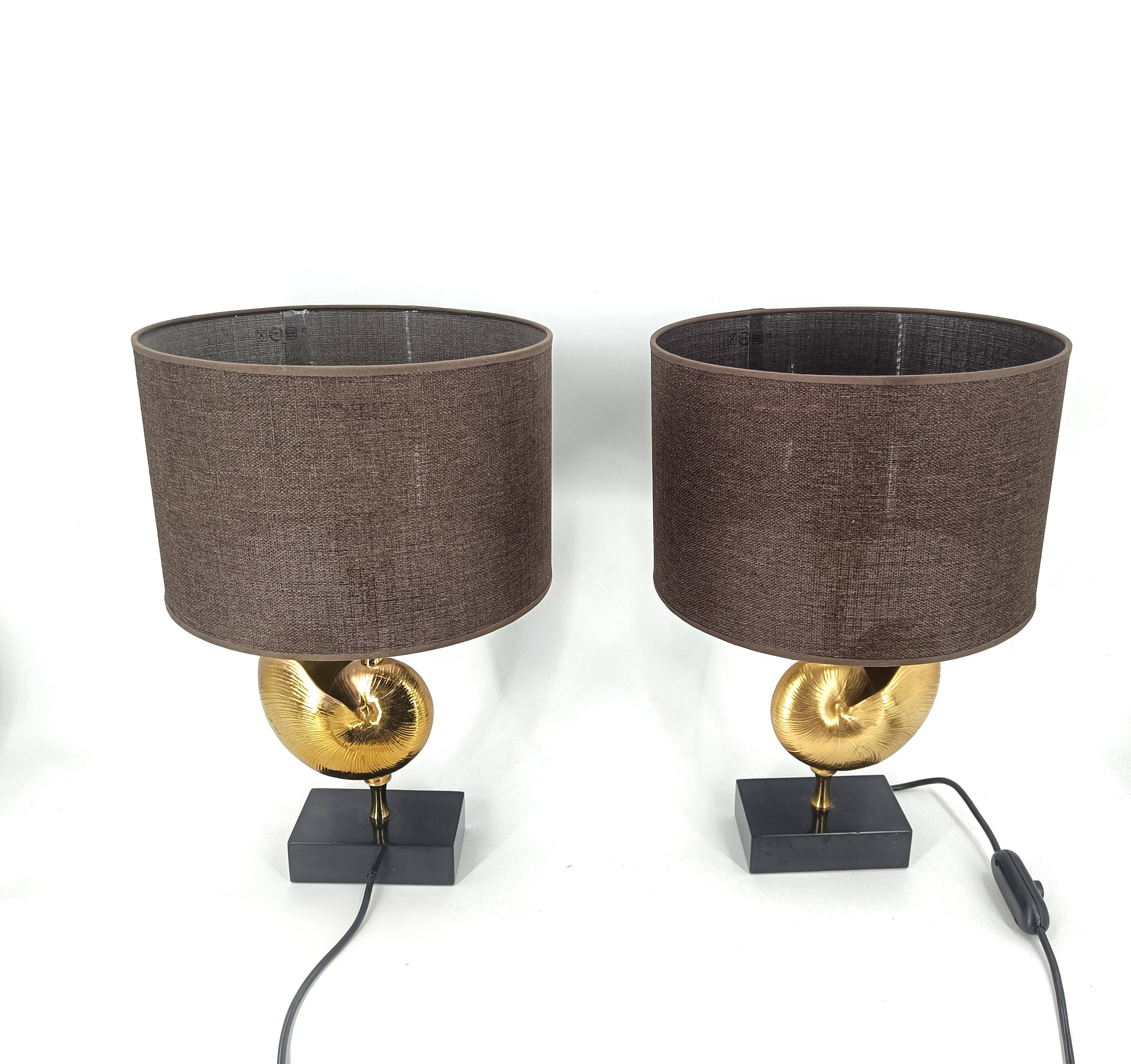Vintage Brass Nautilus Shell Table Lamps 1970's - France  - set of 2