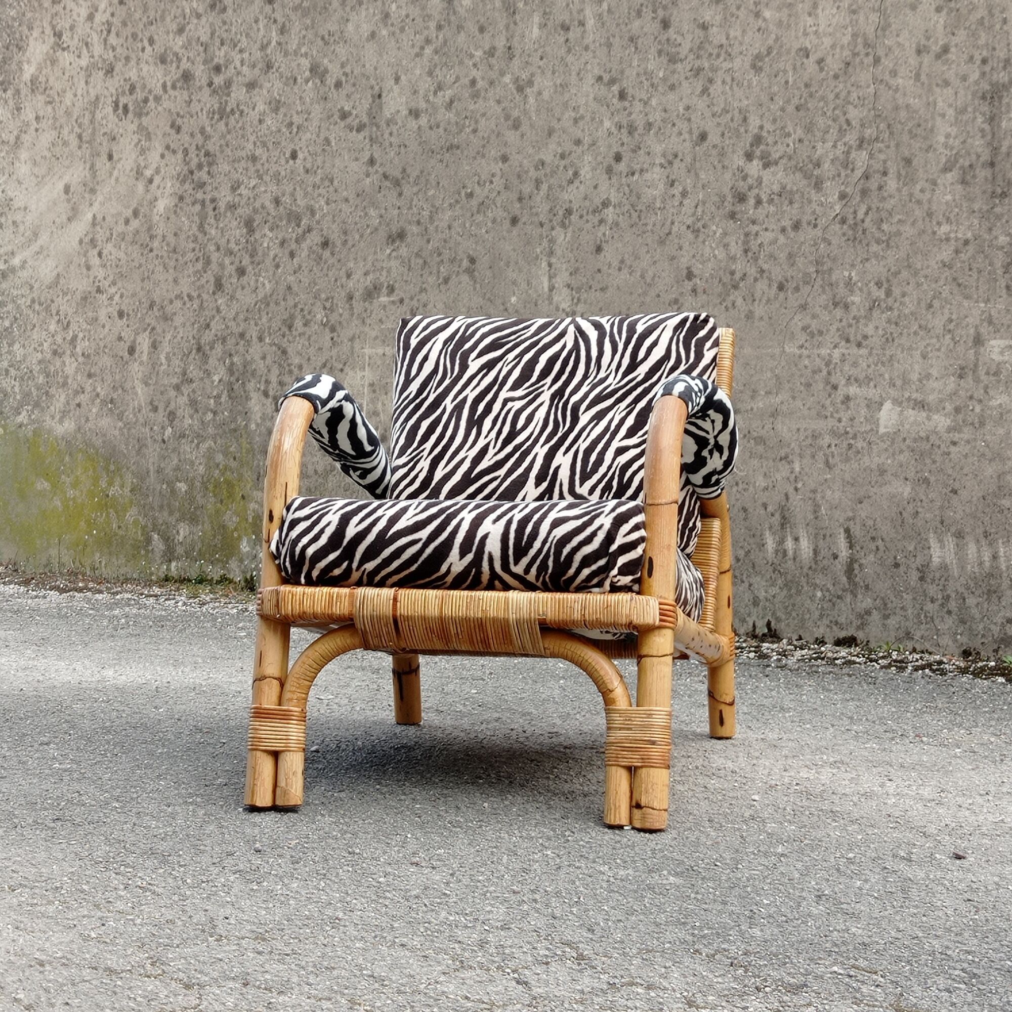 Chair in bamboo rattan and zebra fabric