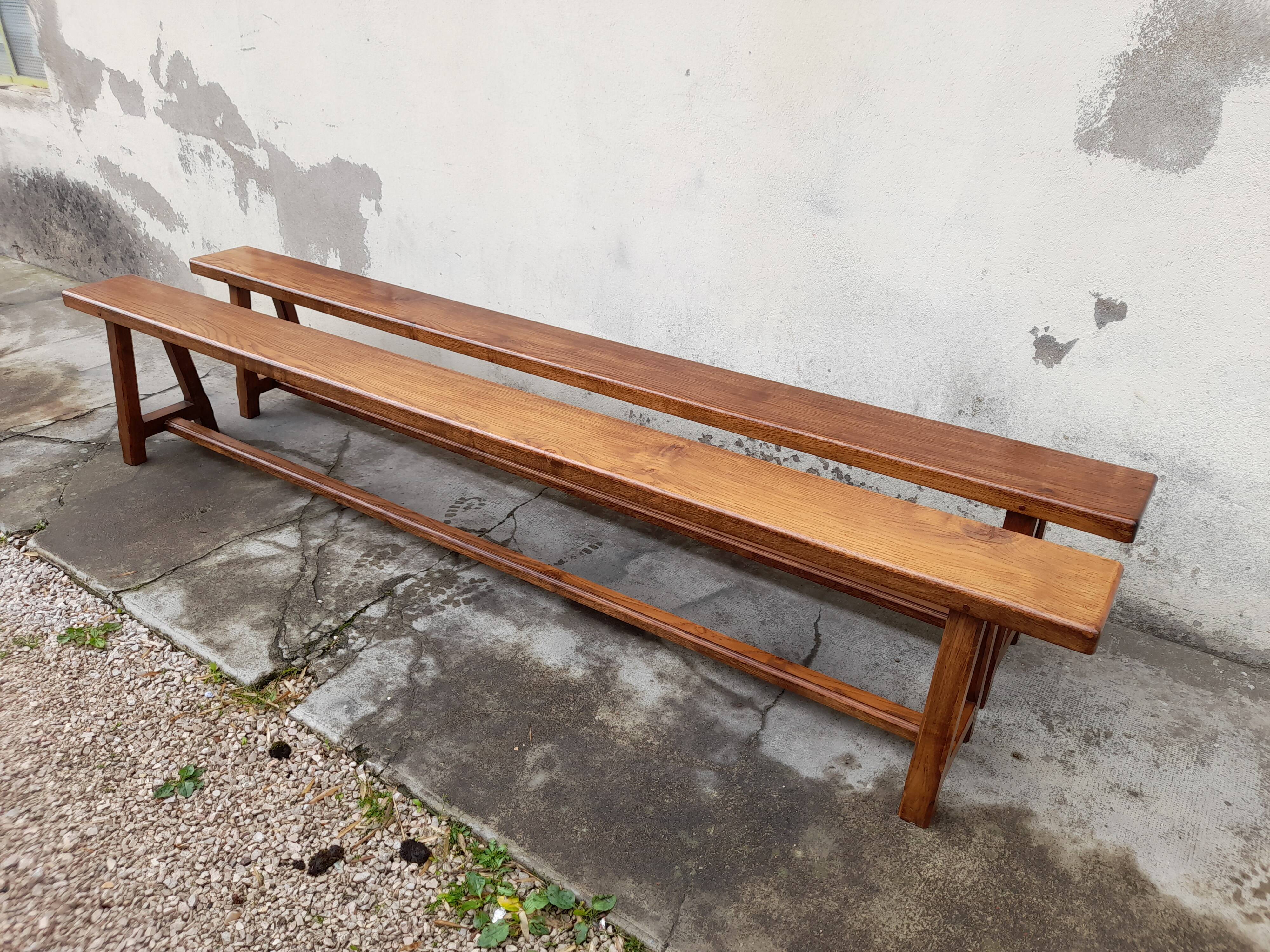 Pair of old oak farm benches -2m75