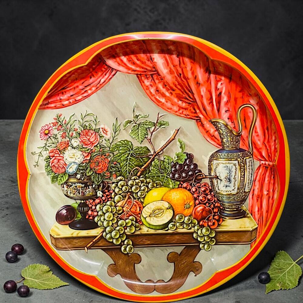 Large  enamel tin tray still life fruit Daher