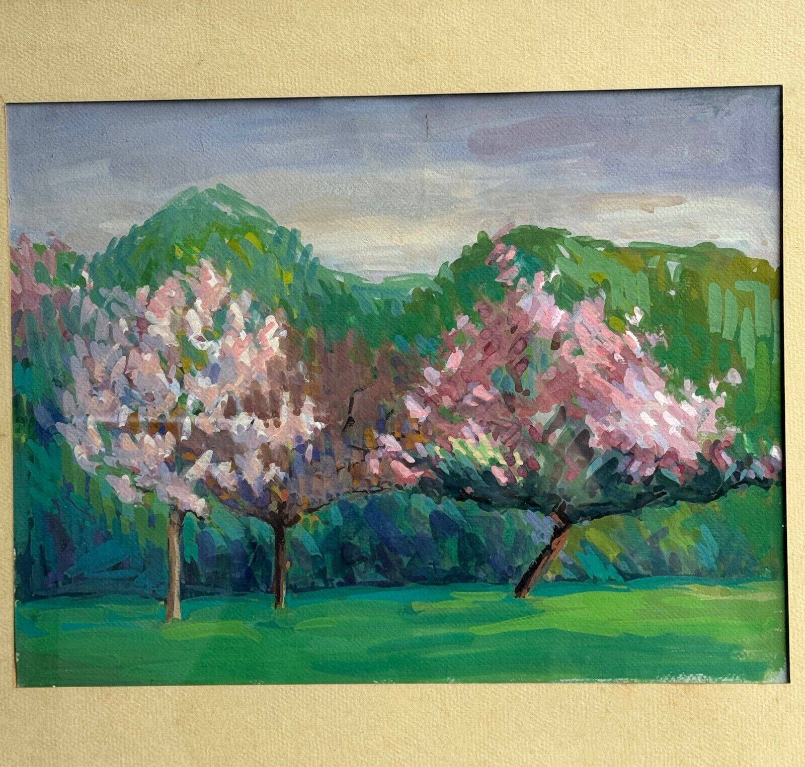 Watercolor on paper, flowering trees, mid-20th century