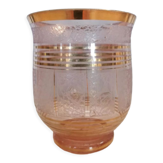 Vase"Doris" in sandblasted pink glass (granite), Belgian glassware from Boom circa 1930