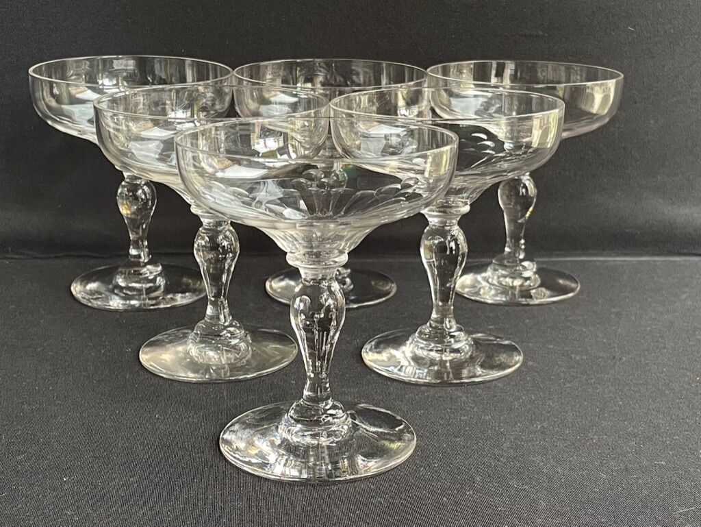 Set of 6 cut crystal champagne glasses