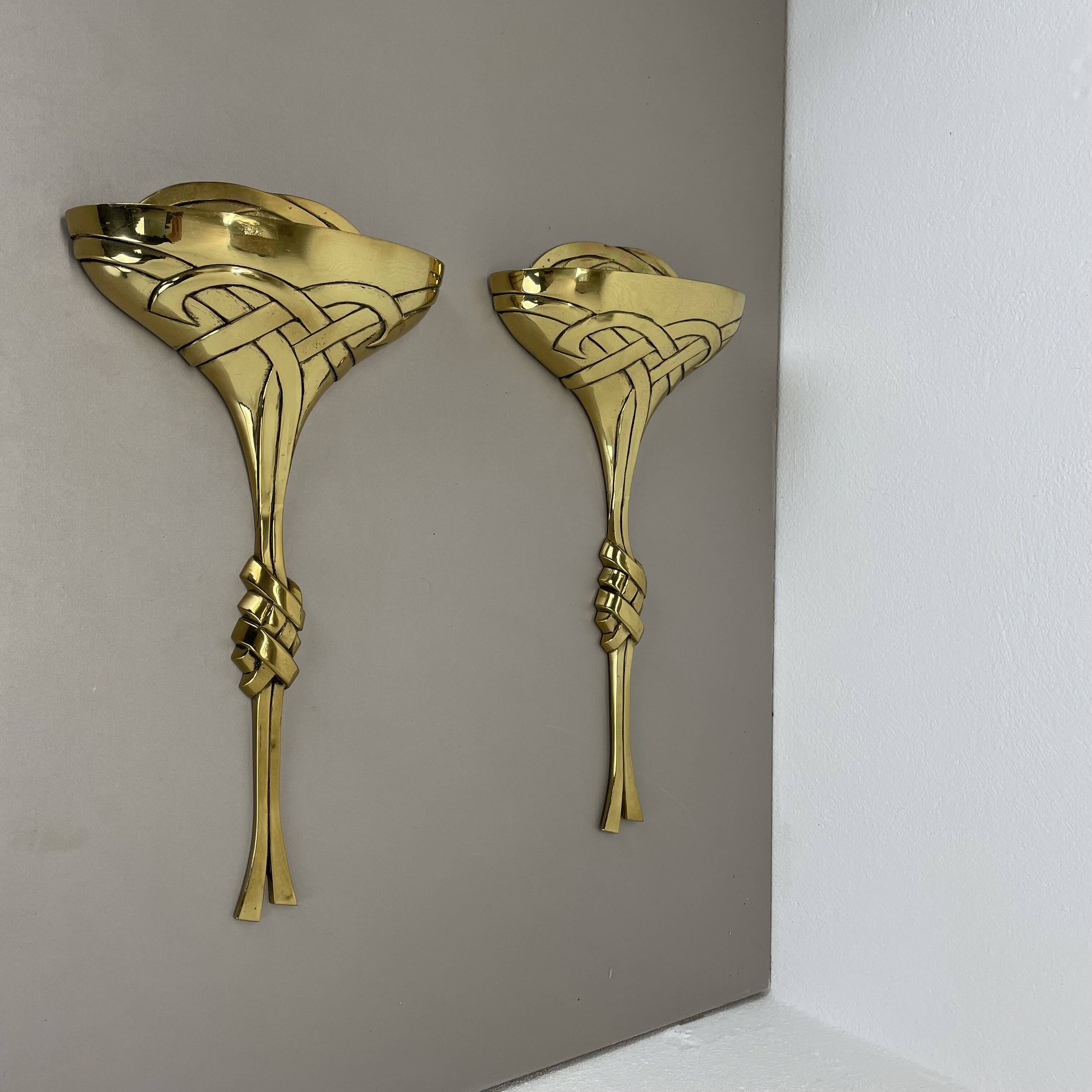 Set of 2 xxl 48cm Floral Brass Wall Light Sconces by C.S. ARTE, Italy 1980s