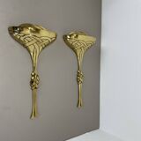 Set of 2 xxl 48cm Floral Brass Wall Light Sconces by C.S. ARTE, Italy 1980s