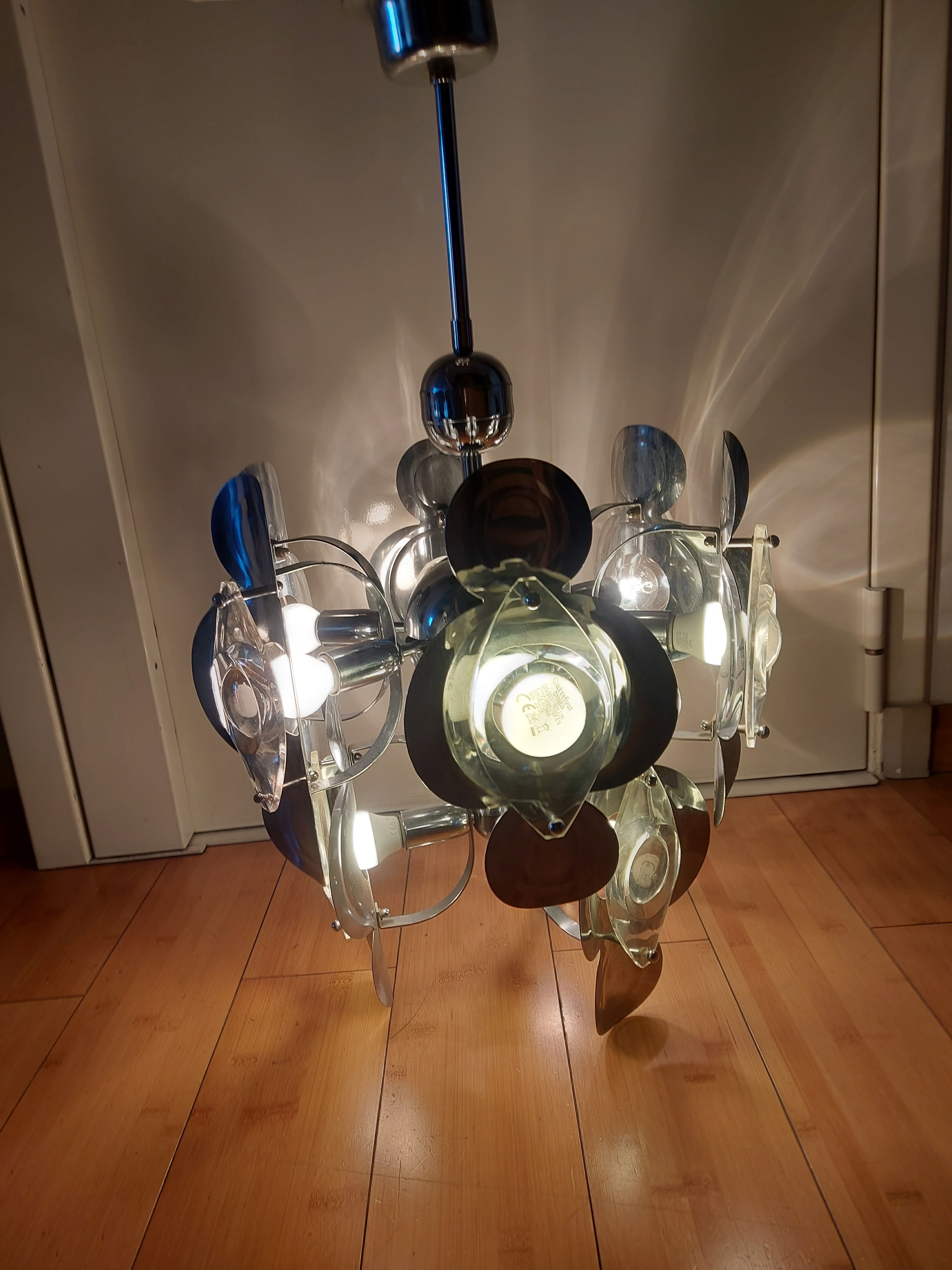 Vintage chandelier 70'S Oscar Torlasco , 9 lights