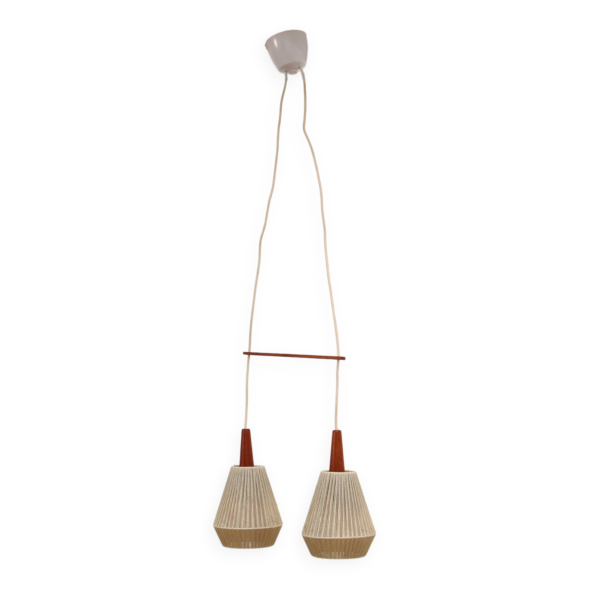 Vintage hanging lamp with two shades and teak, 1960s Sweden