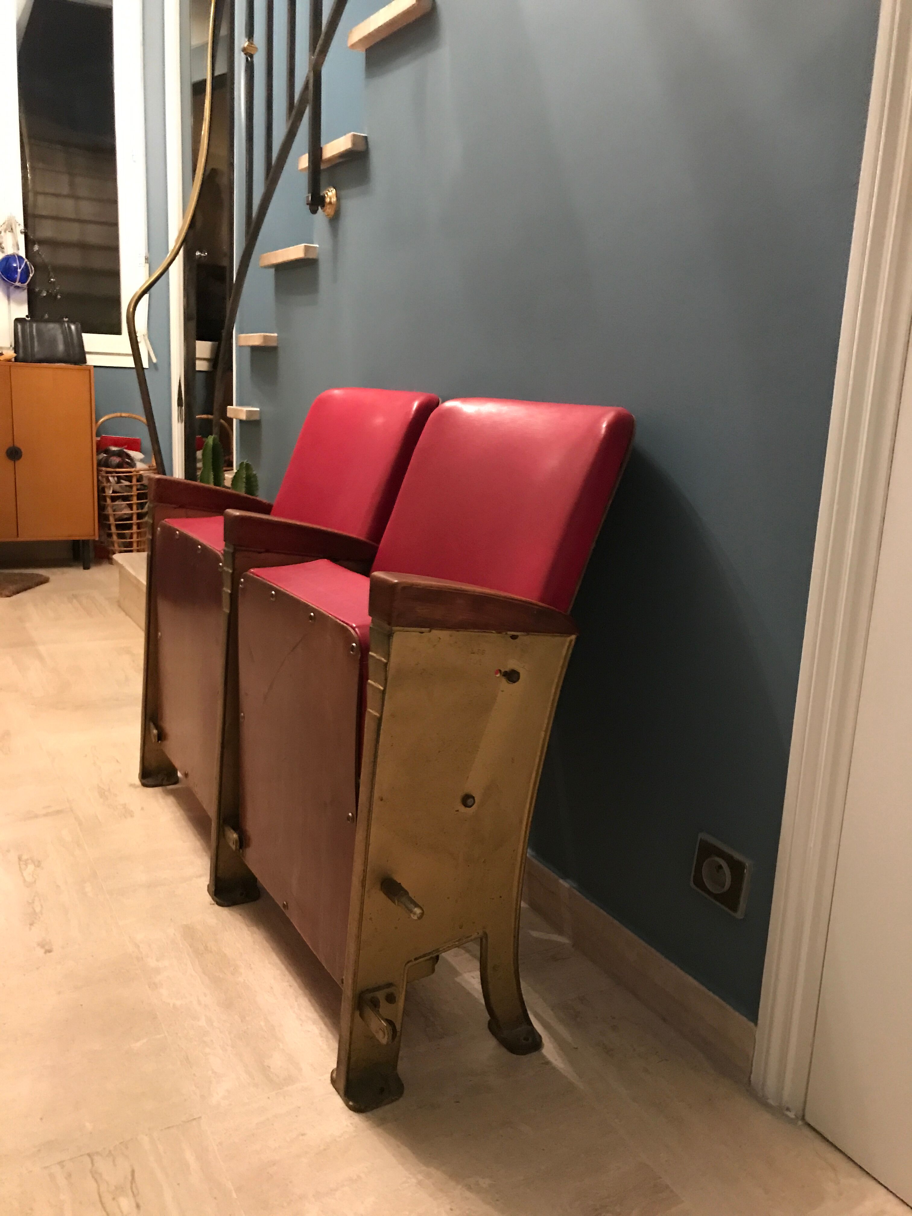 Pair 1950 1960 vintage cinema armchairs
