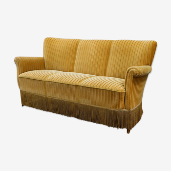 Danish three seat yellow velour sofa 1930