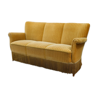 Danish three seat yellow velour sofa 1930