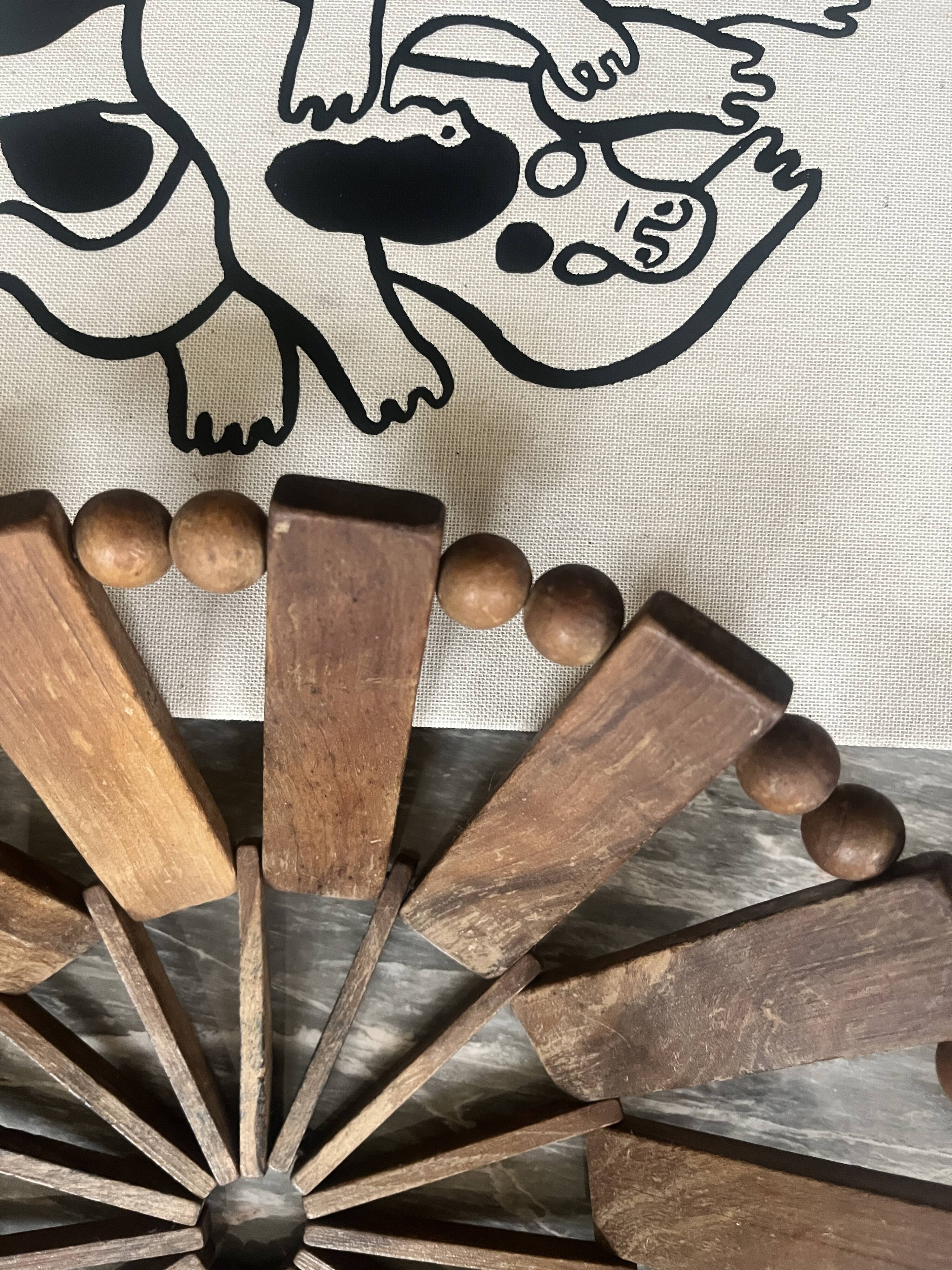 Geometric olive wood basket, France 1970