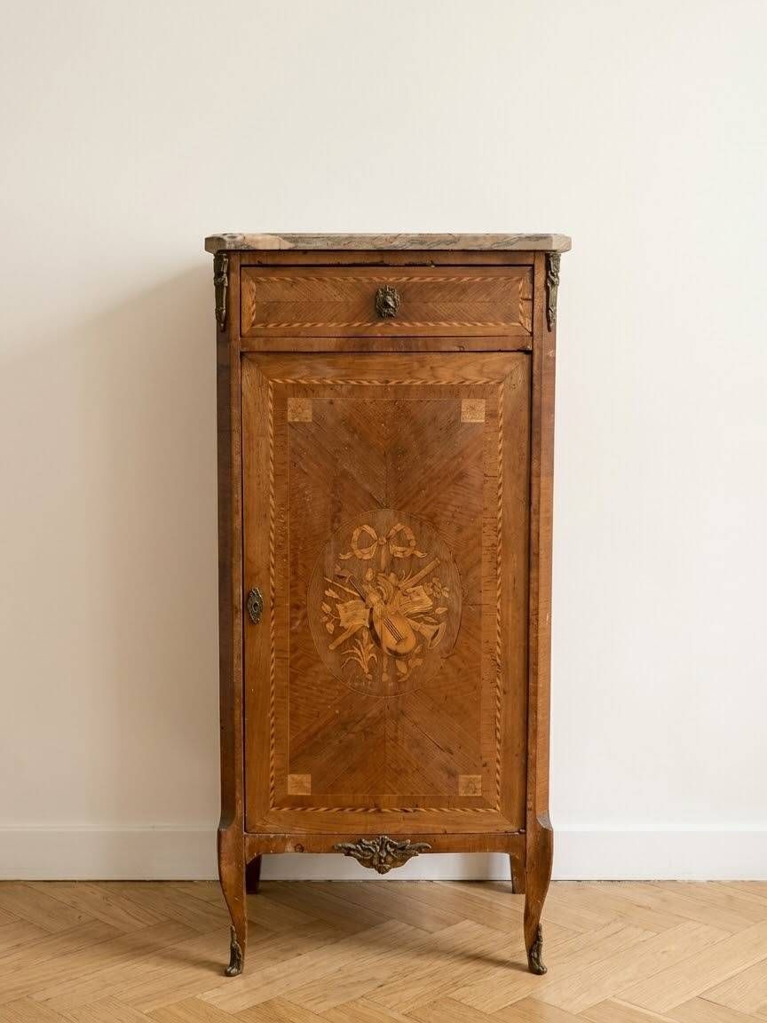 Small antique secretary in marquetry wood