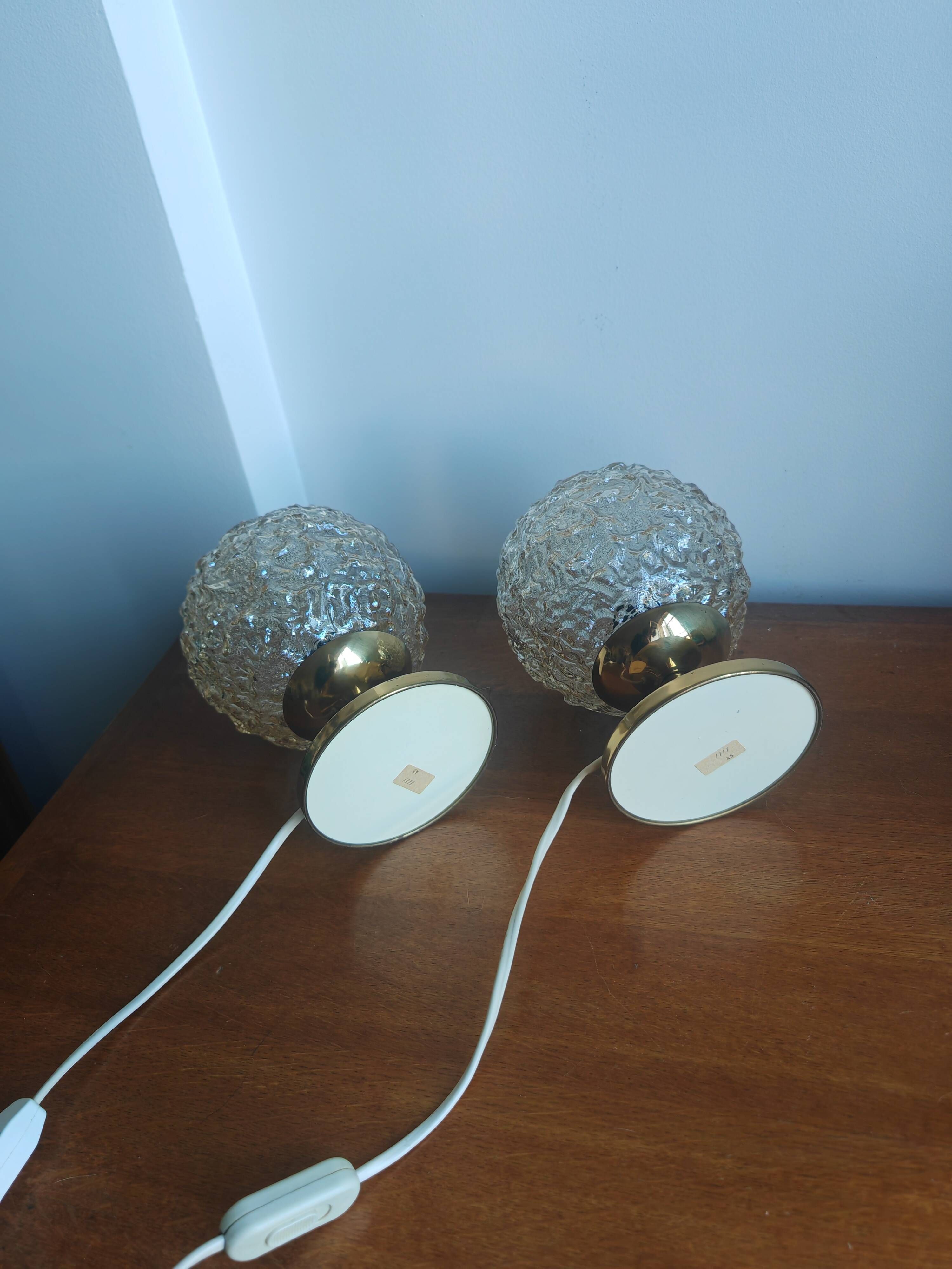 Pair of Space Age table lamps from the 70s – German design – Frosted glass "Ice"