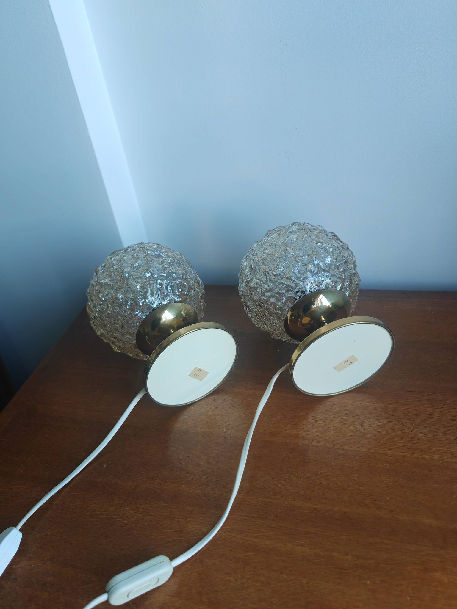 Pair of Space Age table lamps from the 70s – German design – Frosted glass "Ice"
