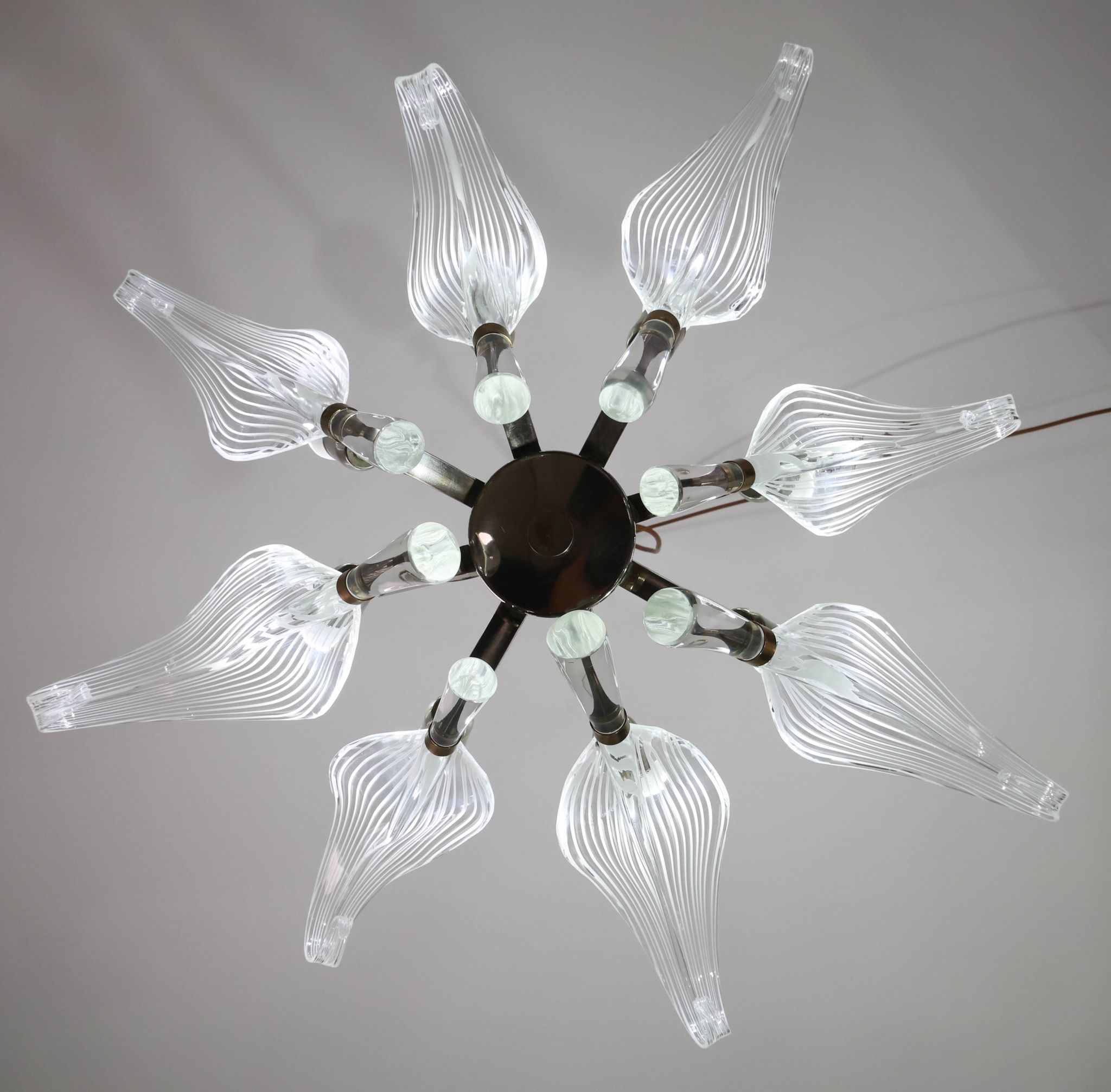 Extraordinary Large Transparent Murano Glass Leaves Chandelier by Franco Lu