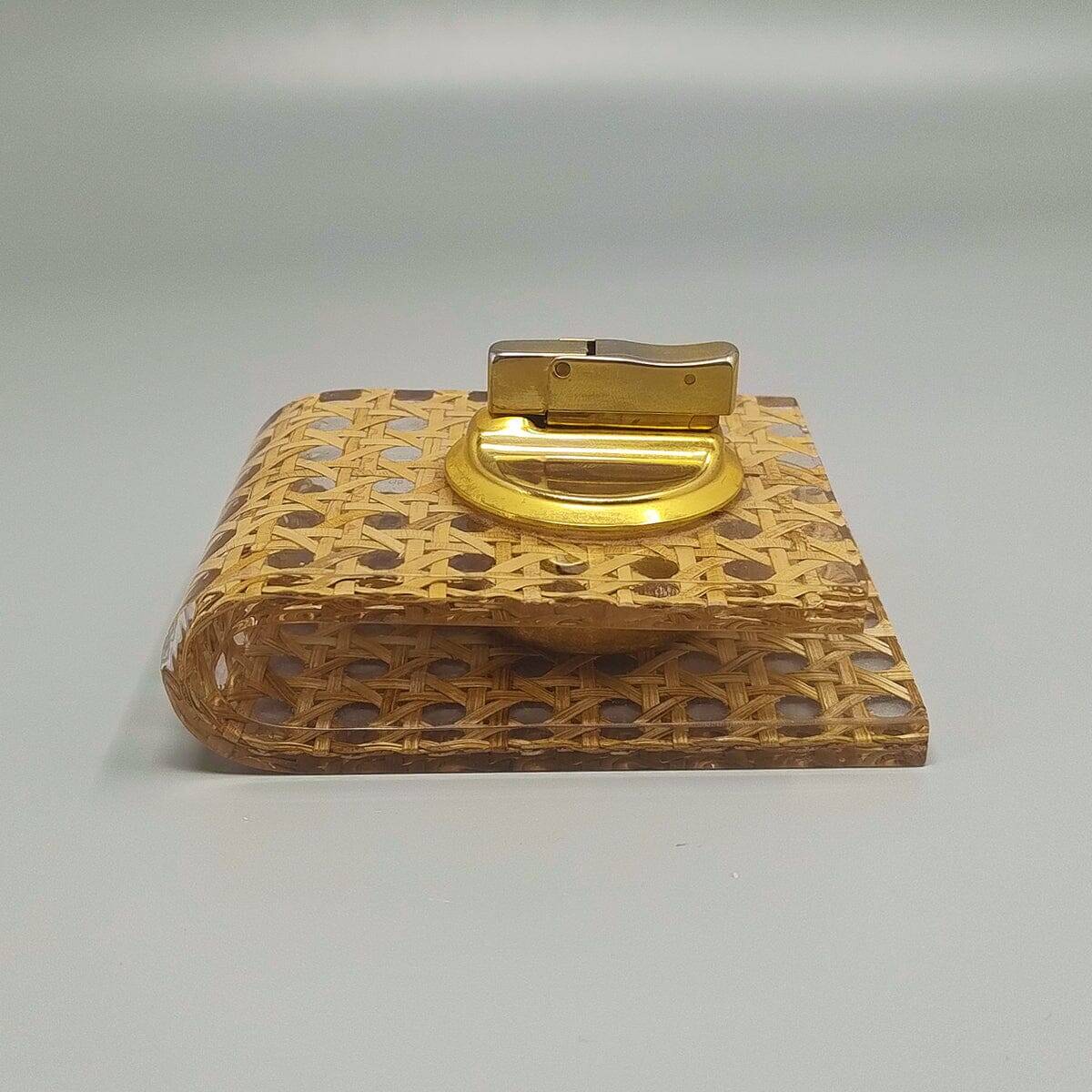 1970s Stunning Smoking Set in Vienna Straw By Geolel. Made in Italy