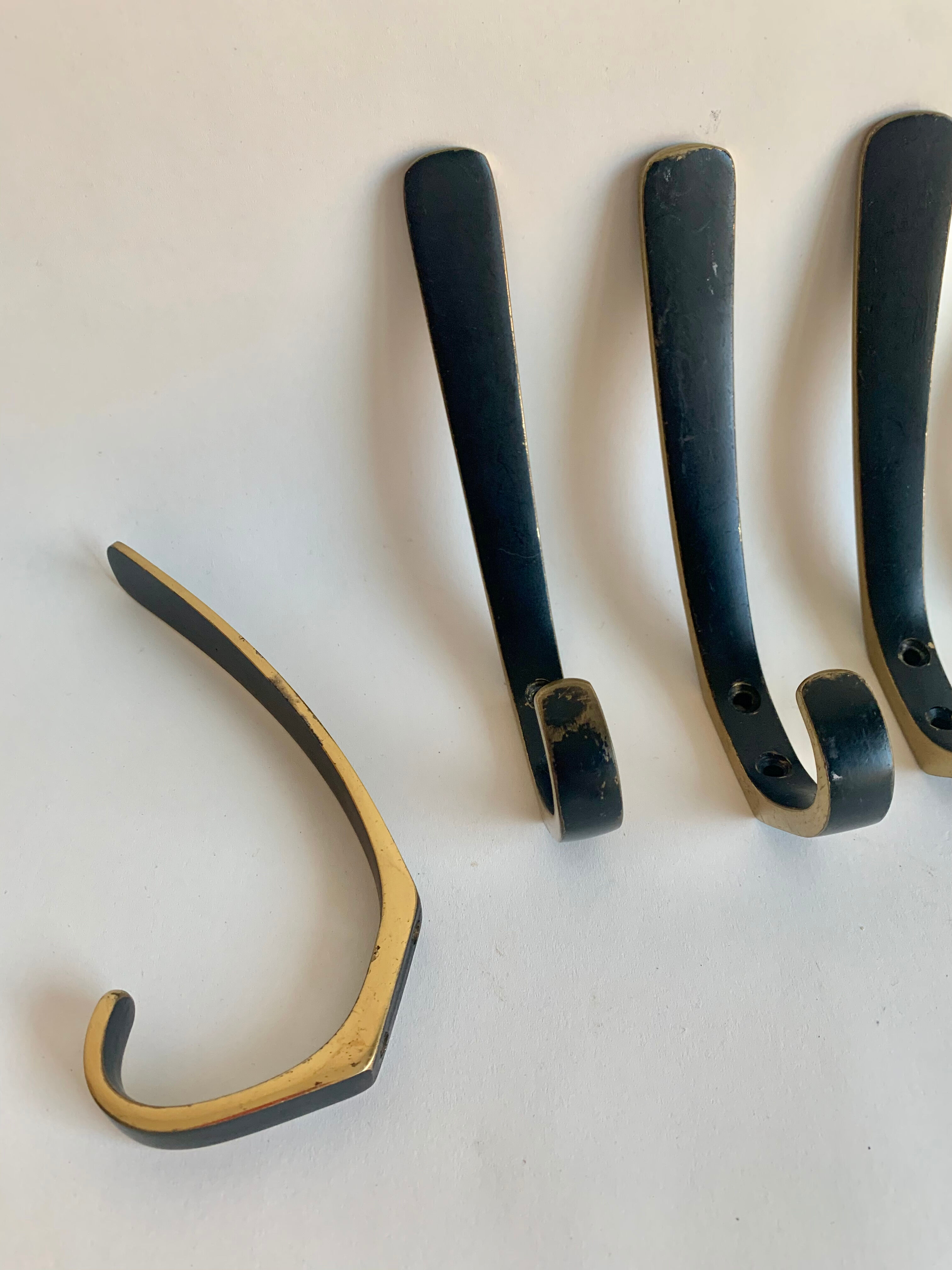 Brass wall hooks from Herta Baller, set of 5