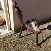 Brutalist tripod chair in wood and vintage leather