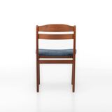 Set of 4 vintage dining chairs in teak and blue fabric