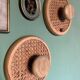 Coat Wall Hooks in Wood and Woven Cane, 1960s, Set of 2