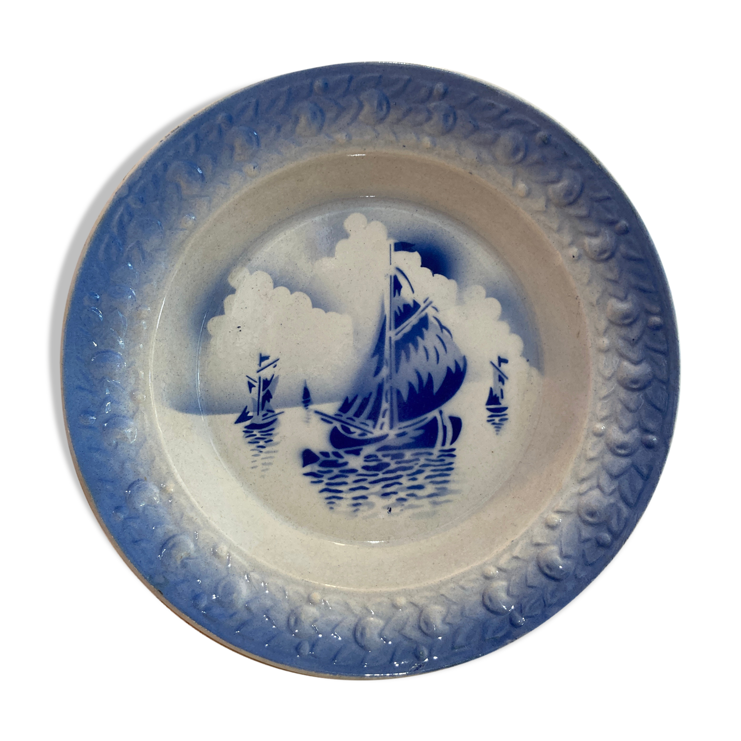 LARGE HOLLOW DISH MOULINS DES LOUPS AND HAMAGE MARINE PATTERN IN CERAMIC-RETRO-KITCHEN-VINTAGE