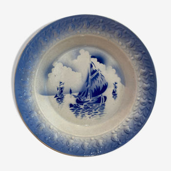 Plat creux Moulins des loups et hamage motif marine en ceramique-retro-cuisine-vintage
