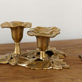 Pair of triple brass candle holders