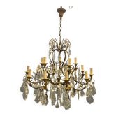 Large Florentine Tole Chandelier with Murano Glass Flowers, Italy, 195