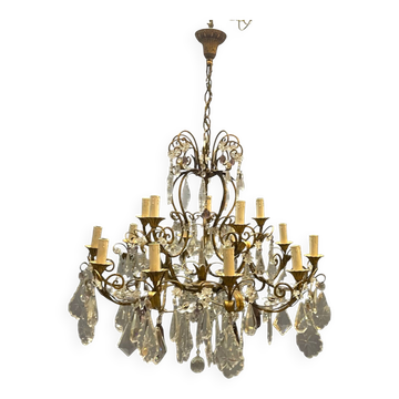Lustre florentin en tôle avec fleurs en verre de Murano, Italie, 195