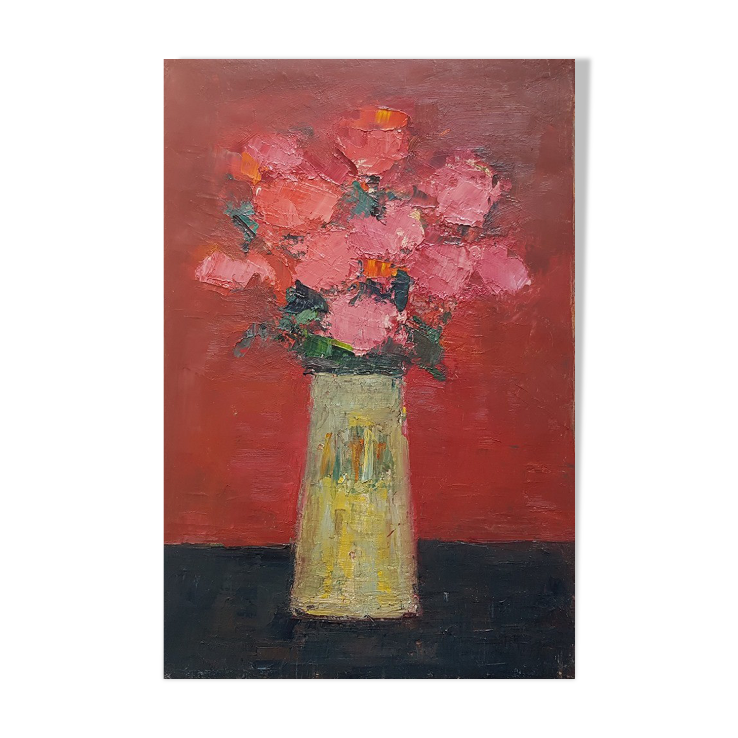 Peinture de Nagao Usui  "Roses au vase jaune"